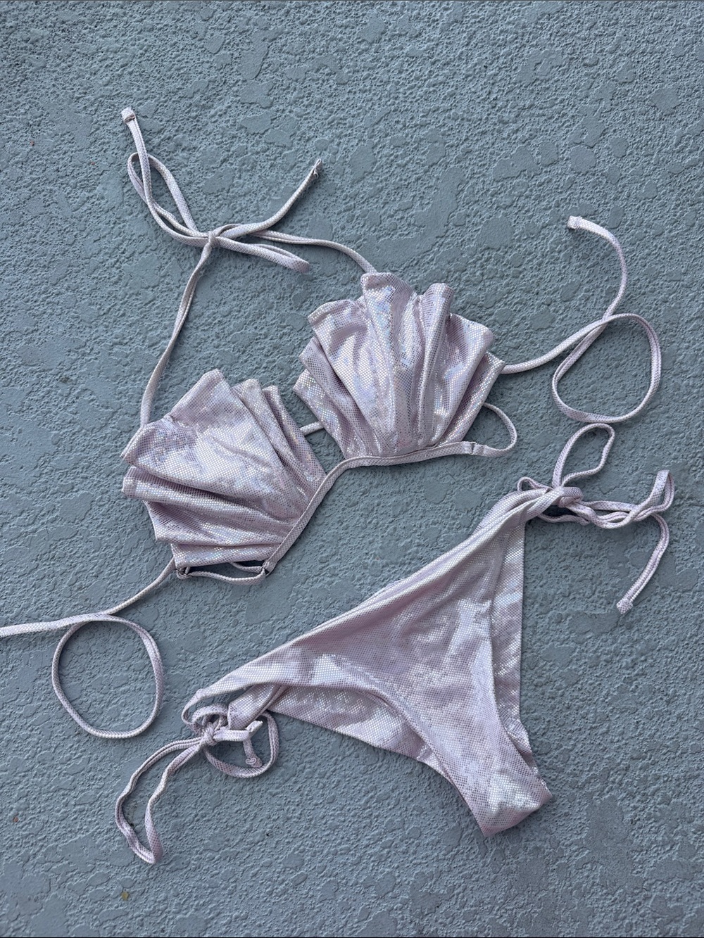 Sparkly Mermaid Shell Bikini Pink Foil Top & Bottom